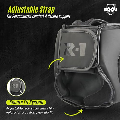 Image of RXN R1 ViperFace Head Guard - MMA Training Headgear(Black /Black,S)