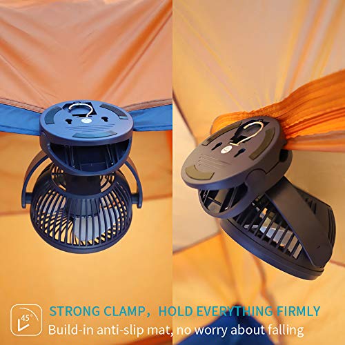 OPOLAR 5000mAh Camping Lantern Clip On Fan with Hanging Hook, 4 Speeds Quiet Wind Personal Fan with 35 Hours Work Time for Tent, Hurricane Emergency, Battery Operated Desk Fan for Home & Office