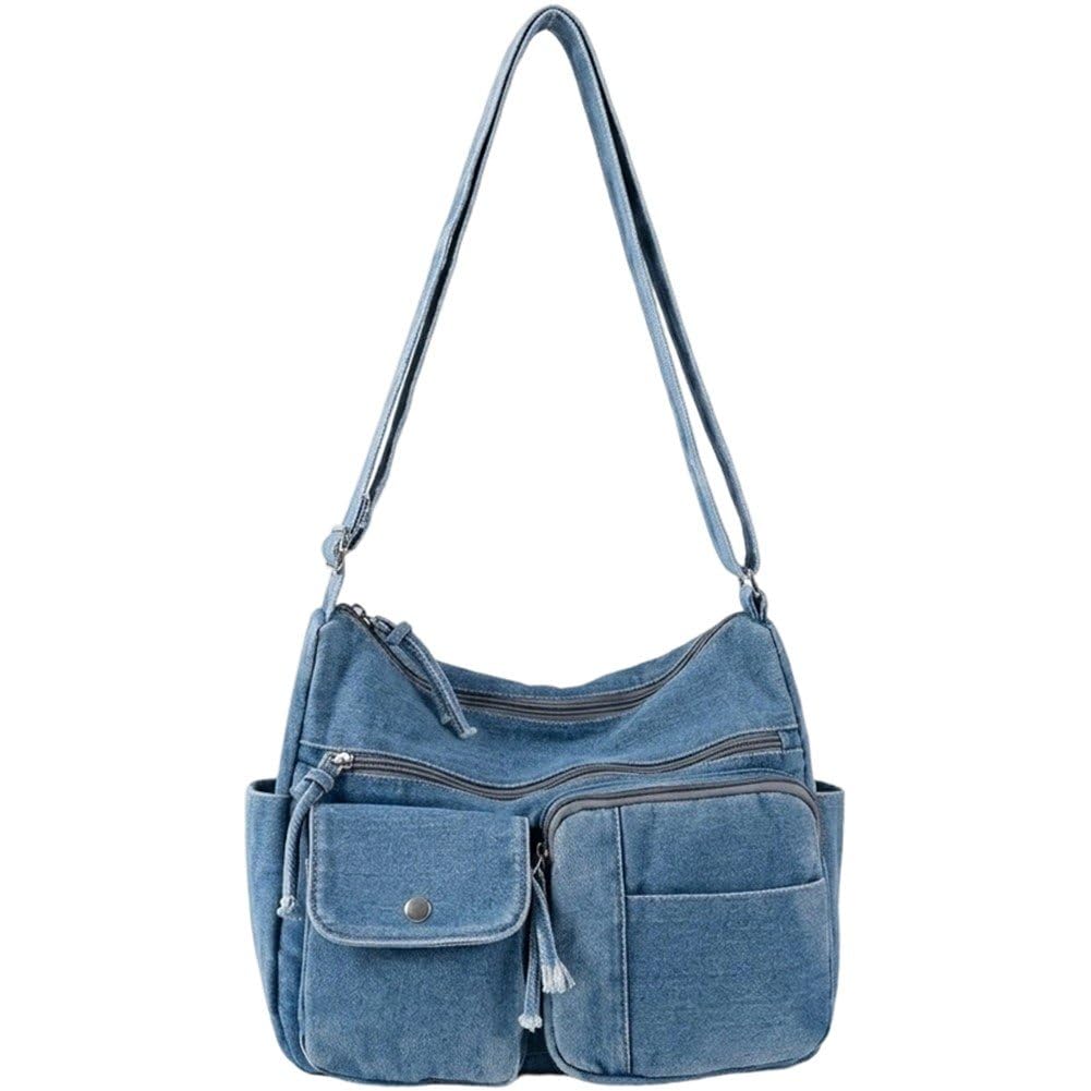 Danlai Retro Denim Canvas Shoulder Bag, Large Capacity Hobo Tote for Women Daily Commute Casual Crossbody Outdoor Carry