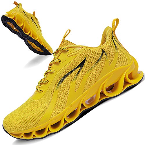 TIAMOU Running Shoes Men Walking Shoes Sneakers Breathable Mesh Blade Soft Sole Casual Athletic Lightweight Shoes Yellow
