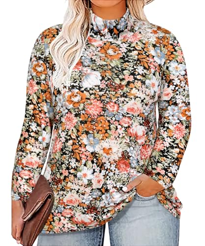 Image of CARCOS Womens Plus Size Tops Mock Neck Long Sleeve Shirts Turtleneck Tunics for Fall Winter XL-5XL