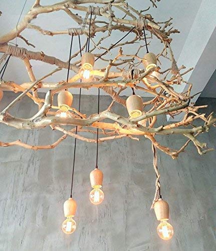 Plafonnier multi suspension bois ajustable luminaire plafond DIY chic