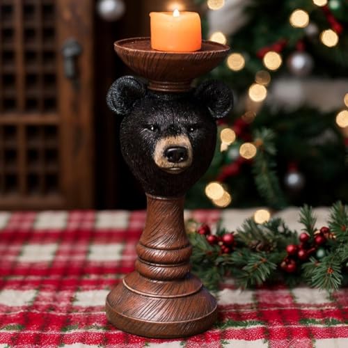 Bougeoir ours en résine noire pour table et décoration de bureau