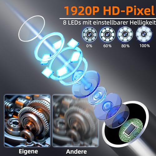 Endoskopkamera mit Licht 10m, Ennovor 1080P HD Digital Endoscope mit 4.3-Zoll-IPS- Bildschirm, IP67 Wasserdicht Rohrkamera mit 8 einstellbaren LEDs, 8mm Schlangenkamera Inspektionskamera