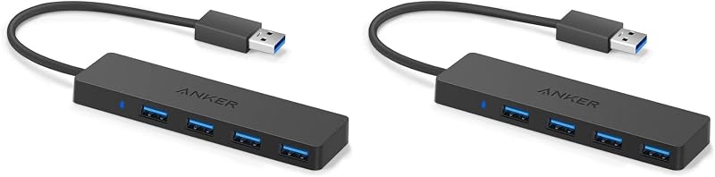 Anker Hub USB de 4 puertos con transferencia de datos de 5 Gbps, concentrador USB 3.0 múltiple, divisor USB para computadora portátil, extensor para un puerto portátil, PC, computadora de escritorio y más [carga no compatible] (USB-A de 0,7 pies) (paquete de 2)