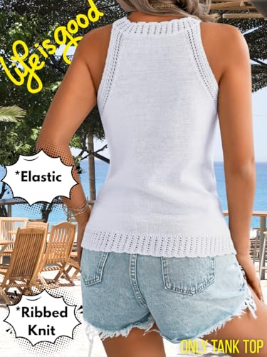 Image of ChiaoLezhee Women's Summer Knit Tank Tops, Racerback High Neck Lightweight Sweater Vest, Dressy Casual Outfits