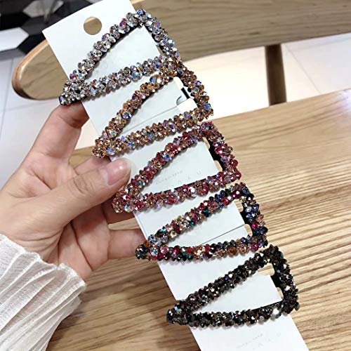Crystal Hair Clips Handmade AB Rhinestone Snap Clips Fashion Sparkly Large Triangle Hair Barrettes Bling Czech Diamond Hairpins Wedding Decorative Hair Accessories for Women Girls (5 Colors / 5 Pcs)