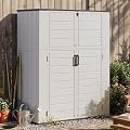Aoxun 61 Cu.Ft Outdoor Storage Shed, Widened Outdoor Storage Cabinet Waterproof Vertical Resin Shed with Floor for Garden Tools, Pool Equipment, Easy to Assemble(White&Grey)