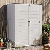Aoxun 61 Cu.Ft Outdoor Storage Shed, Widened Outdoor Storage Cabinet Waterproof Vertical Resin Shed with Floor for Patio, Garden Tools, Pool Equipment, Easy to Assemble (White)