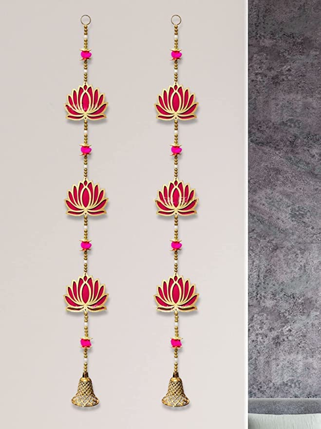 Image of True Decor Lotus for Decoration Puja Room Decoration Items for Home Diwali Door Hanging || Height 30 Inch || Pack of 2