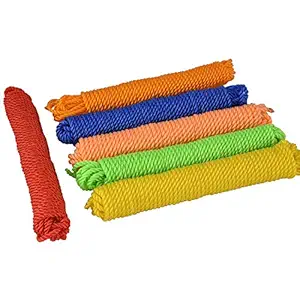 DEVCOMM Nylon Clothing Line String, Rope Wire for Clothes Drying, Twisted Multipurpose Outdoor Clothes Drying Wire, Travel- Friendly Rope for Cloth (Multi-Colour) Pack of 6 pcs.