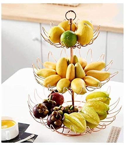 Fruit Basket Stand AniU Metal Fruit Holder Bowls Rack Three Tier Decorative Kitchen Storage Display Stand Lotus Shape for Fruit Vegetable Bread Rose Gold