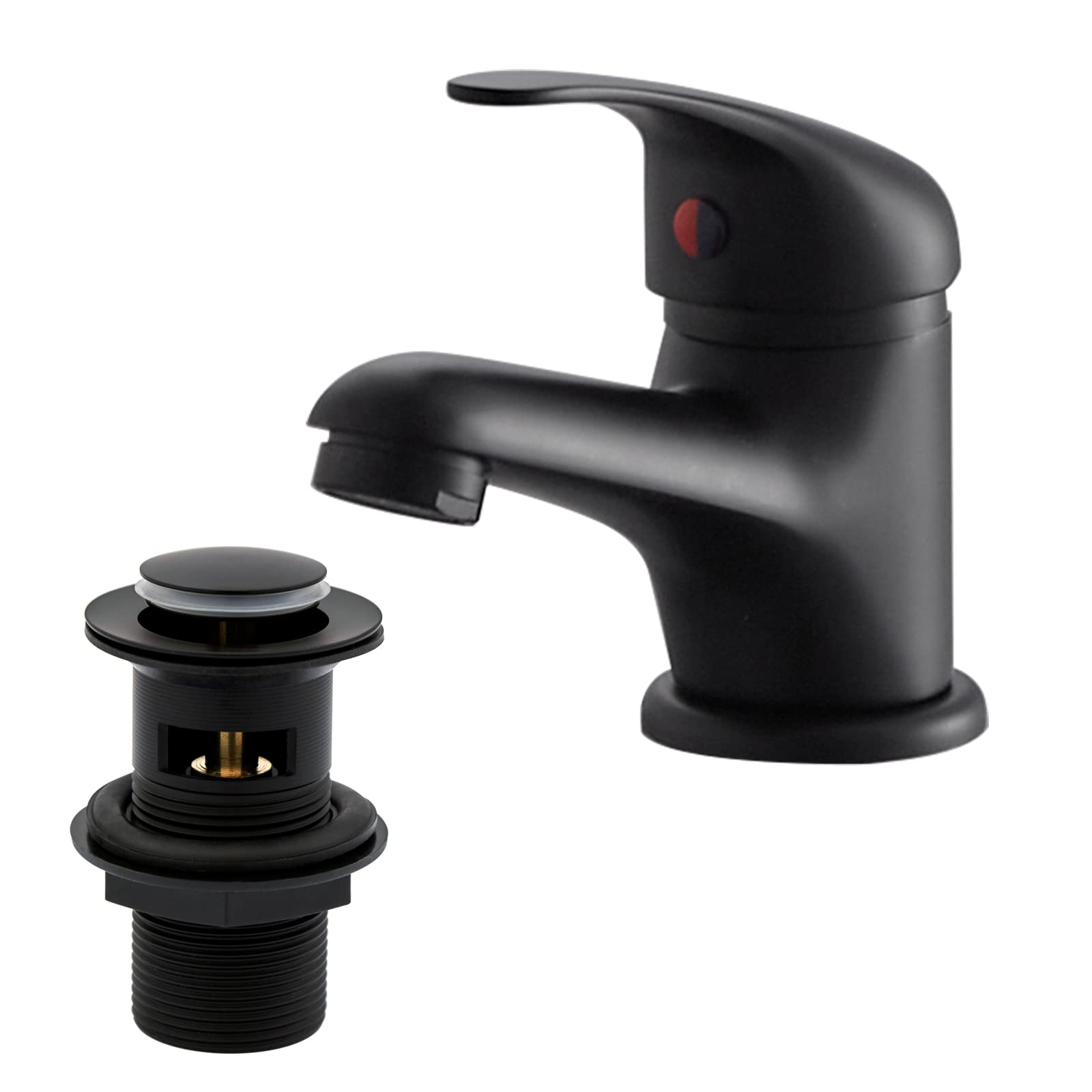 Matte Black Basin Mixer Tap with Pop Up Waste, BATHWEST Tradition Black ...