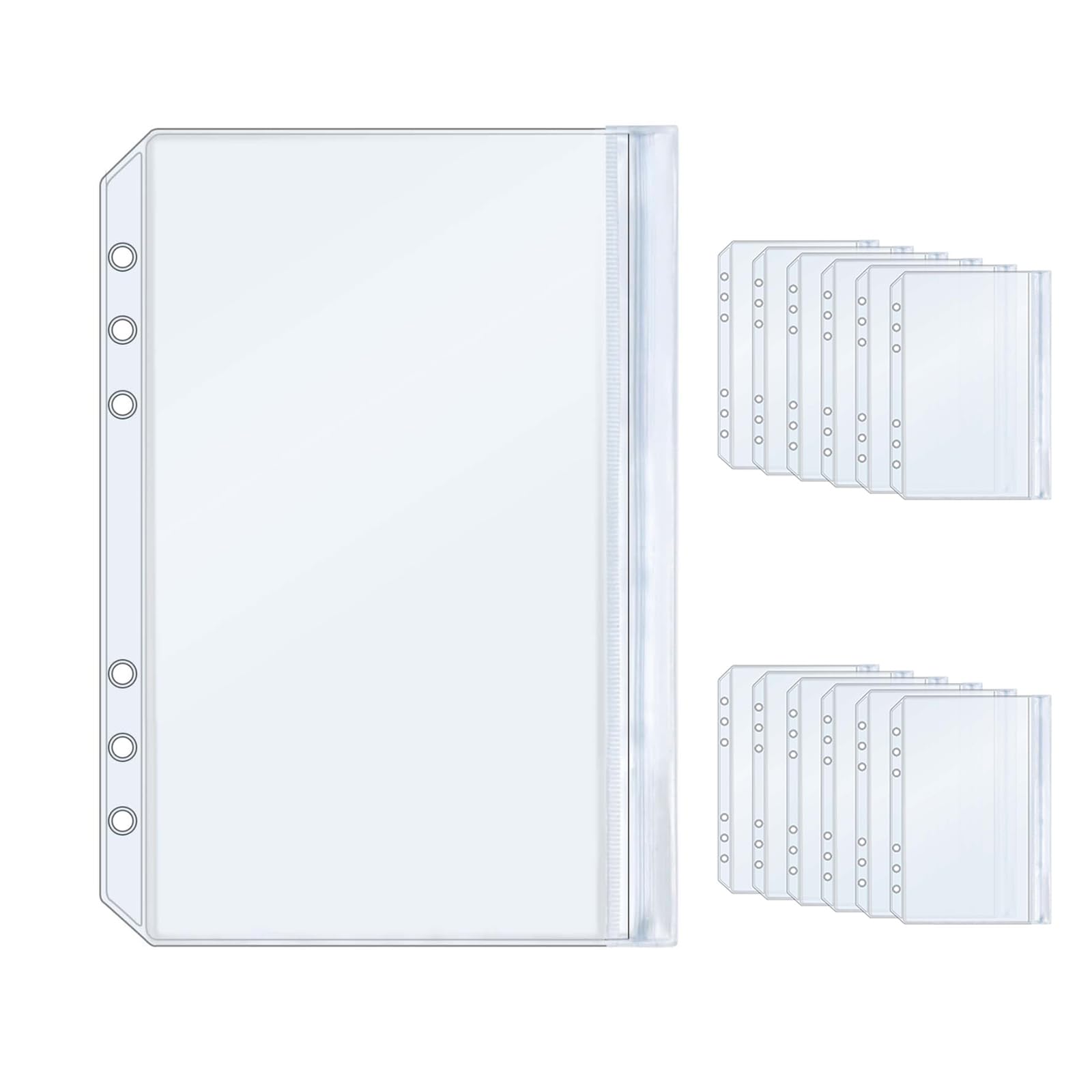 NatSumeBasics 12 A5 Binder 2 Pockets, 2 Layer Cash Stuffing Envelopes, 13 x20cm Clear Sheet Protectors for Planner Inserts Notebook Accessories (A5 (15 x 21))