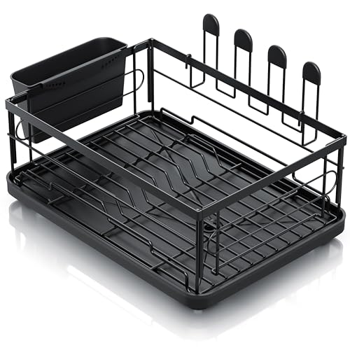 Arendo - Abtropfgestell Geschirr - Geschirrständer groß – mit 4 Fach Glashalter...