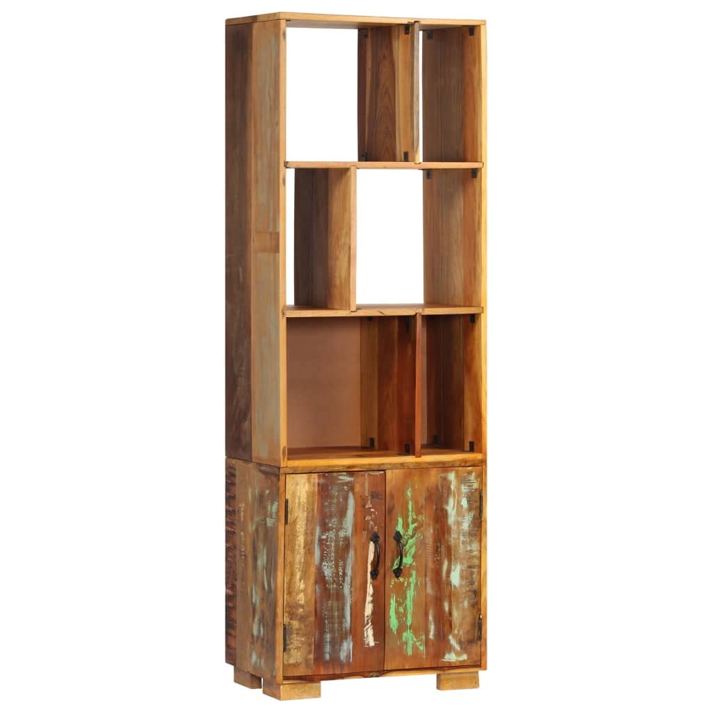 Regał na książki 60 x 35 x 180 cm, lite stare drewno, 8 przegródek, polerowane, lakierowane, styl industrialny do salonu, biura, sypialni