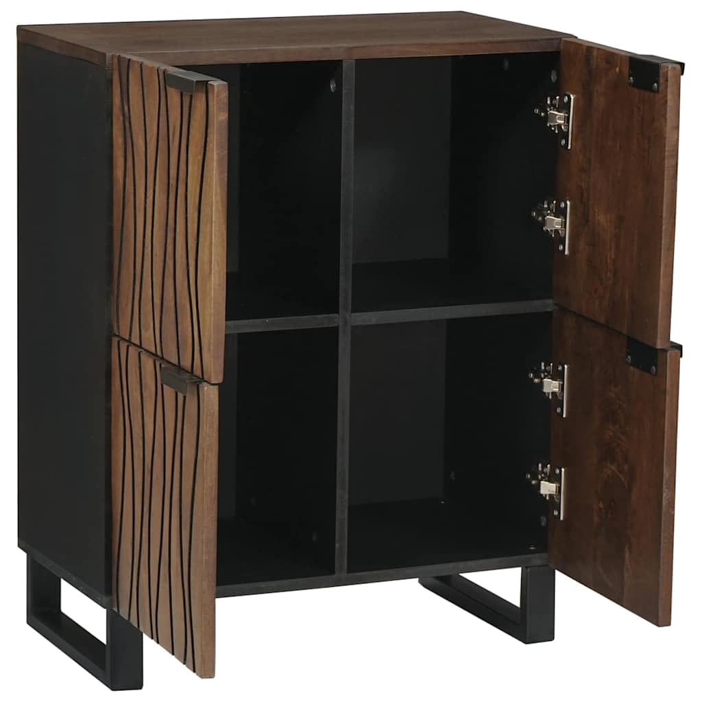 Kredens z litego drewna mango, 60 x 33,5 x 75 cm, szafka do przechowywania mediów z 4 drzwiami, rustykalny regał do salonu, brązowy mebel