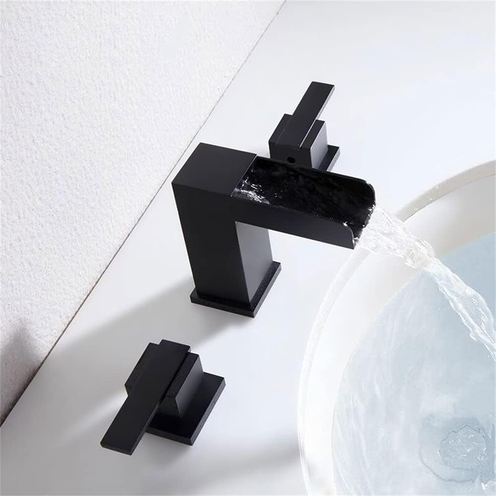 Big Sale BULUXE Waterfall Widespread Double Handle Right-Angled Bathroom Sink Faucet in Matte Black Finish Deck Mounted 3 Holes Modern Greatest Product BULUXE Waterfall Widespread Double Handle Right-Angled Bathroom Sink Faucet in Matte Black Finish Deck Mounted 3 Holes Modern