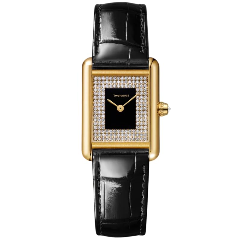 Luxury Diamond Analog Watch for Women | Black & Gold Dial with Hand-Fitted | Slim Quartz Wrist Watch with Italian Leather Strap | 50M Water Resistant and Premium Stainless Steel Case-image-37