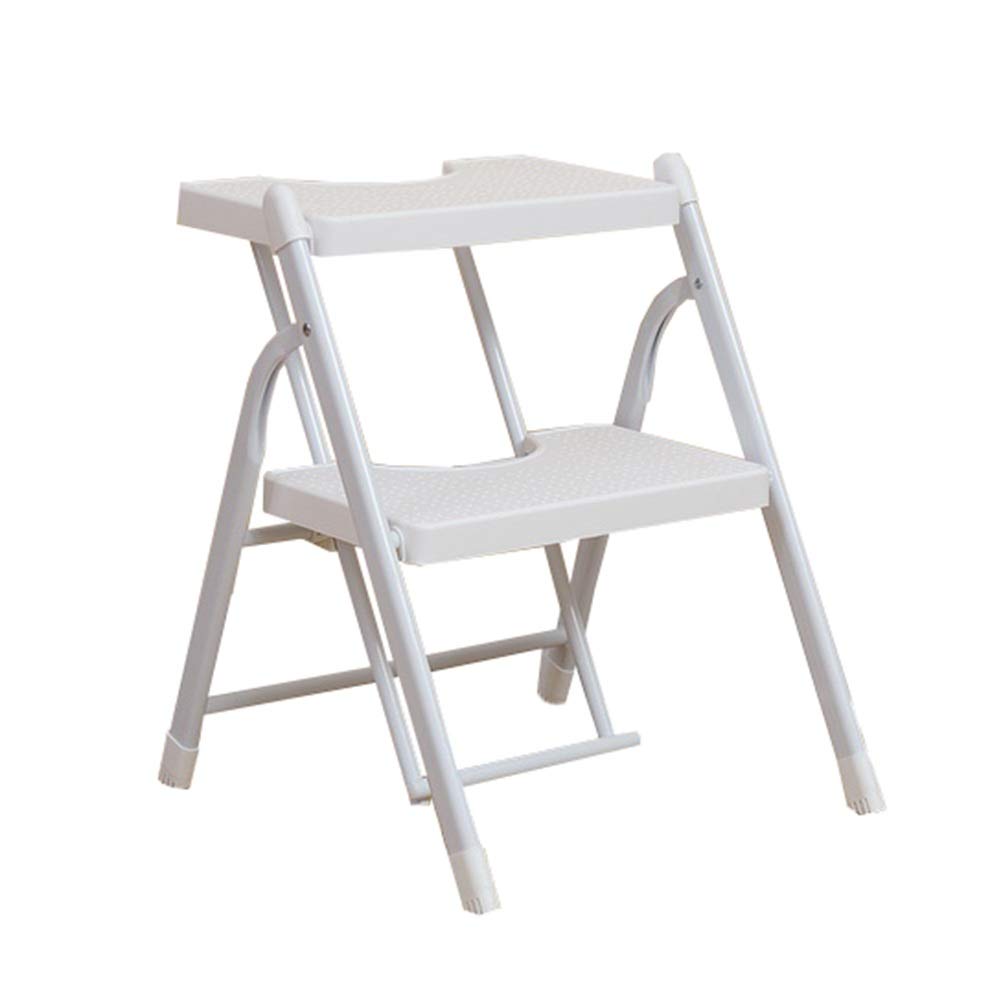 Folding Chairs Folding Step Stool Two-Step Three-Step Ladder Thickening Wide Pedal Furniture Free Installation Iron Pipe Plastic Portable Stool Black White ZHAOFENGE