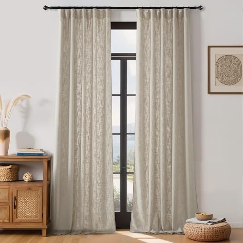 NICETOWN Taupe Thick Linen Curtains 84 Inches Long for Living Room 2 Panels Set, Back Tab/Rod Pocket with Pleat Tape Privacy Added Window Treatments f