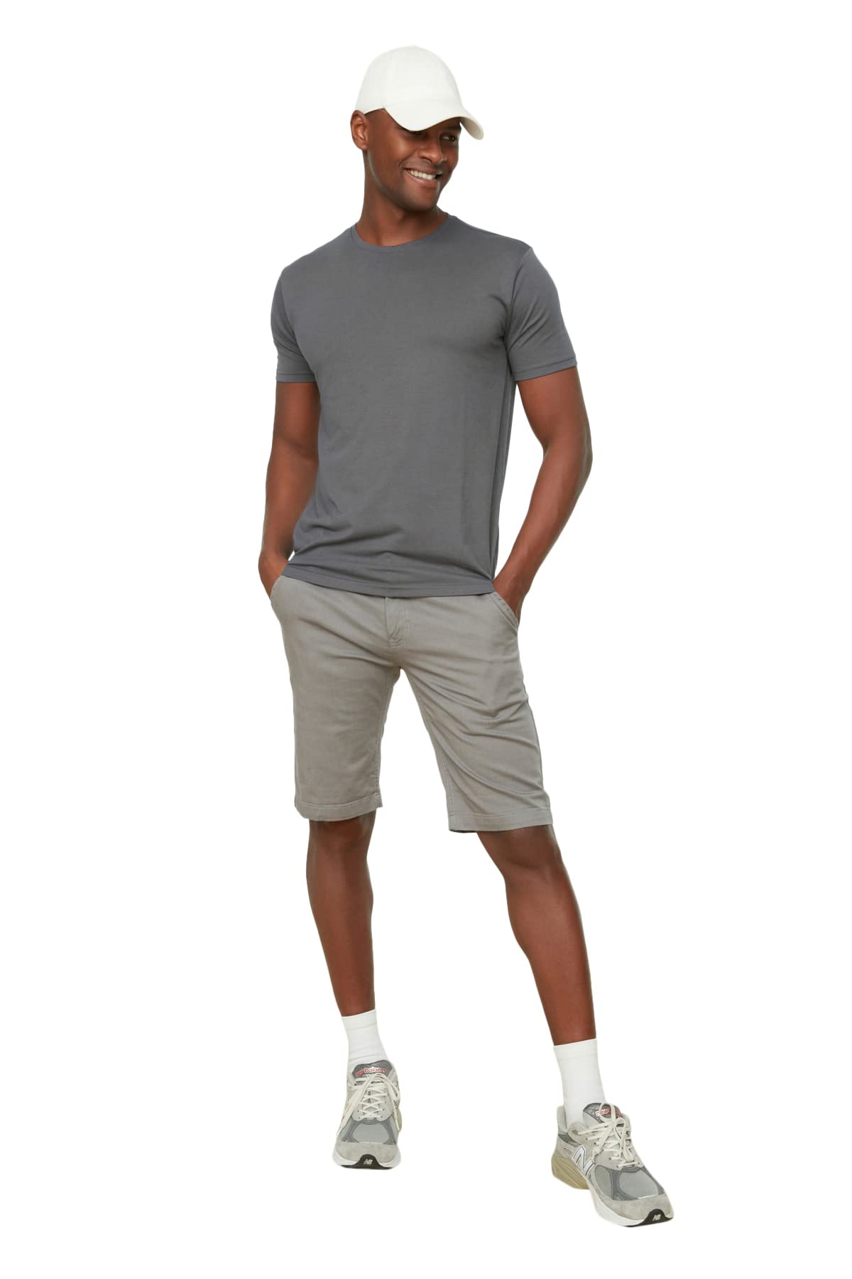 Trendyol Herren Anthracite Man Basic Regular Standard Crew Neck Knit T-Shirt