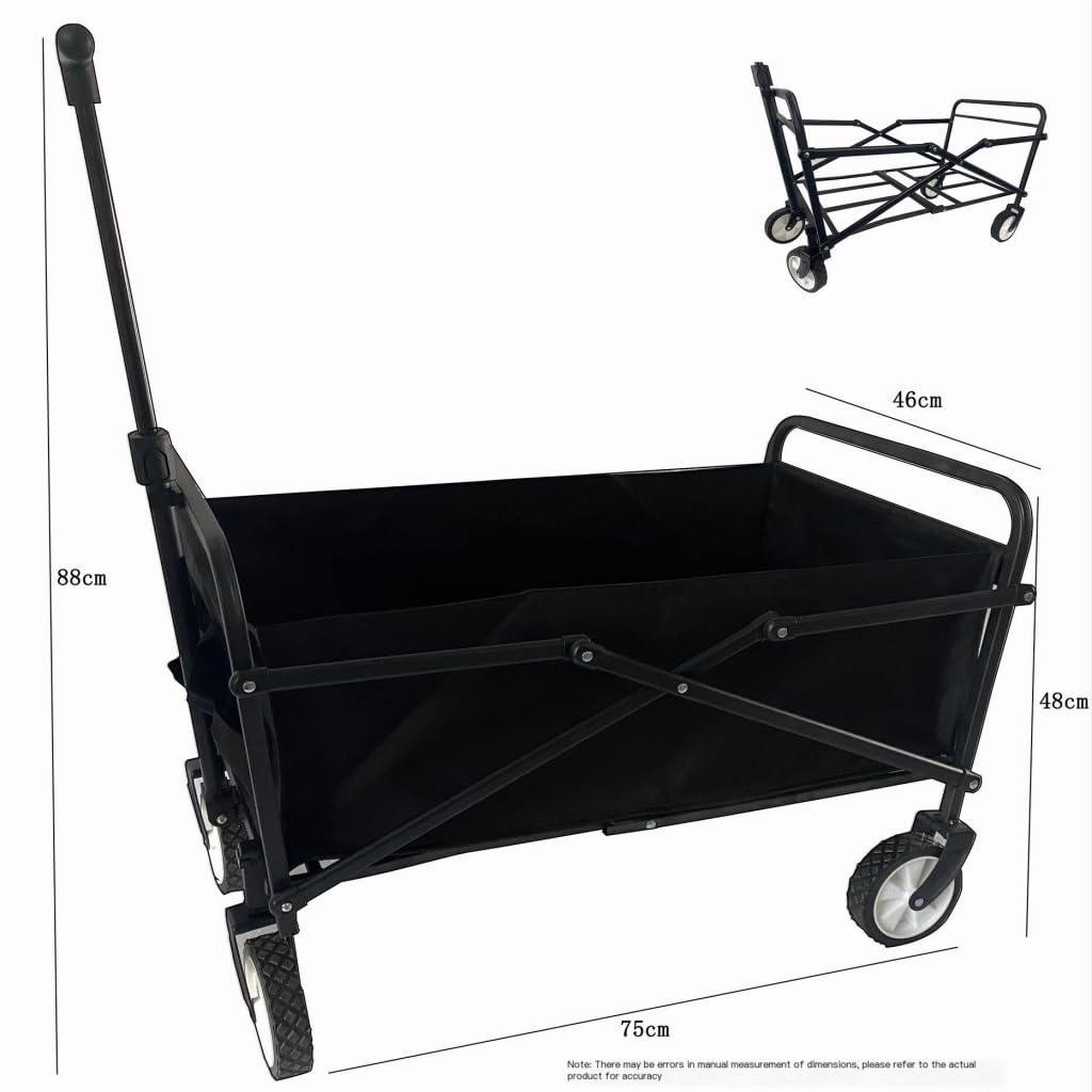 Plegable vagón portátil， Carrito de Compras Plegable, Remolque for Acampar, Carrito de Picnic, Carrito de Compras(Black)
