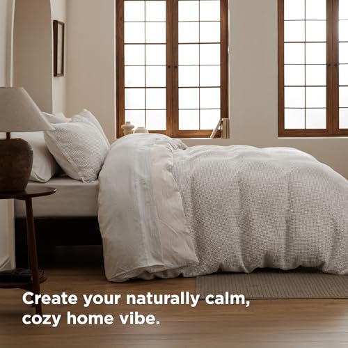 Image of Bedsure Waffle Duvet Cover King - 100% Cotton Duvet Cover Linen Color, Space-Dyed for Enhanced Bedroom Aesthetics, PureWoven and Stylish All-Season, 3-Piece Bedding Set with Button Closure, 104 inchx90 inch