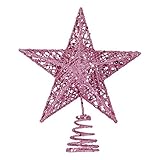 BinaryABC Christmas Tree Topper Star,Glittering Christmas Tree Decoration Ornaments,20cm (Pink)