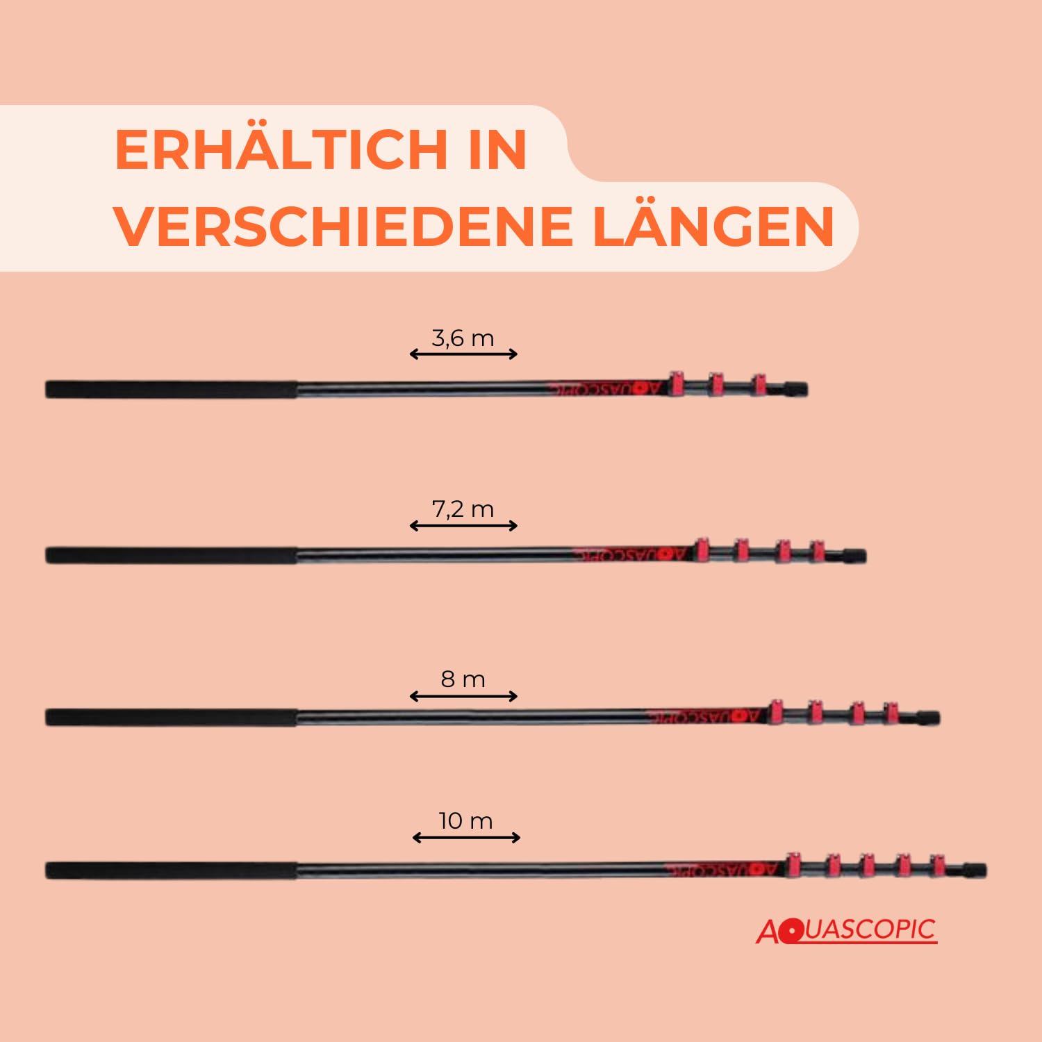 TELESKOPSTANGE 7,2 M Set für solaranlagen und Fenster - teleskopstiel wassergefüllte - Telescopic Pole