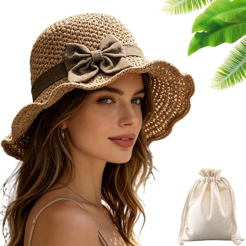 Sombrero de paja tejido elegante con lazo para mujer miniatura 1