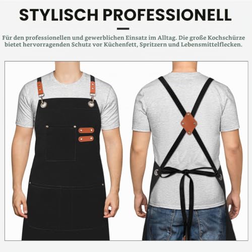 Riqiaqia Canvas Kochschürze für Herren und Damen, Kreuz zurück Heavy Duty Arbeit Baumwolle Schürze mit verstellbaren Trägern und großen… – Ansicht 4