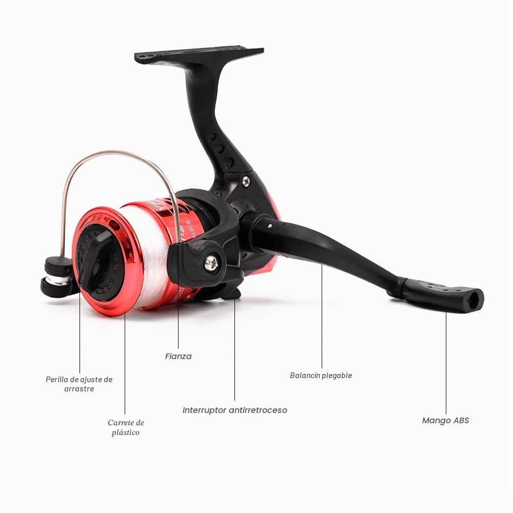 Kit Completo de Carrete de caña de Pescar con 2 cañas de Pescar telescópicas de 2,1 m, 2 carretes giratorios, señuelos de Pesca, anzuelos, Accesorios, bols,Combo de caña de Pescar y Carrete