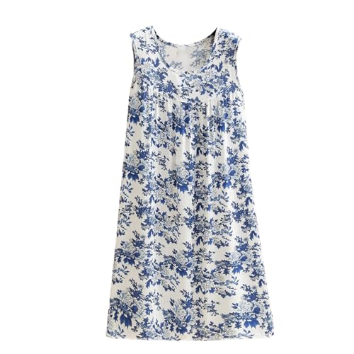 Robe d'été décontractée pour femme fluide à col rond et imprimé vintage