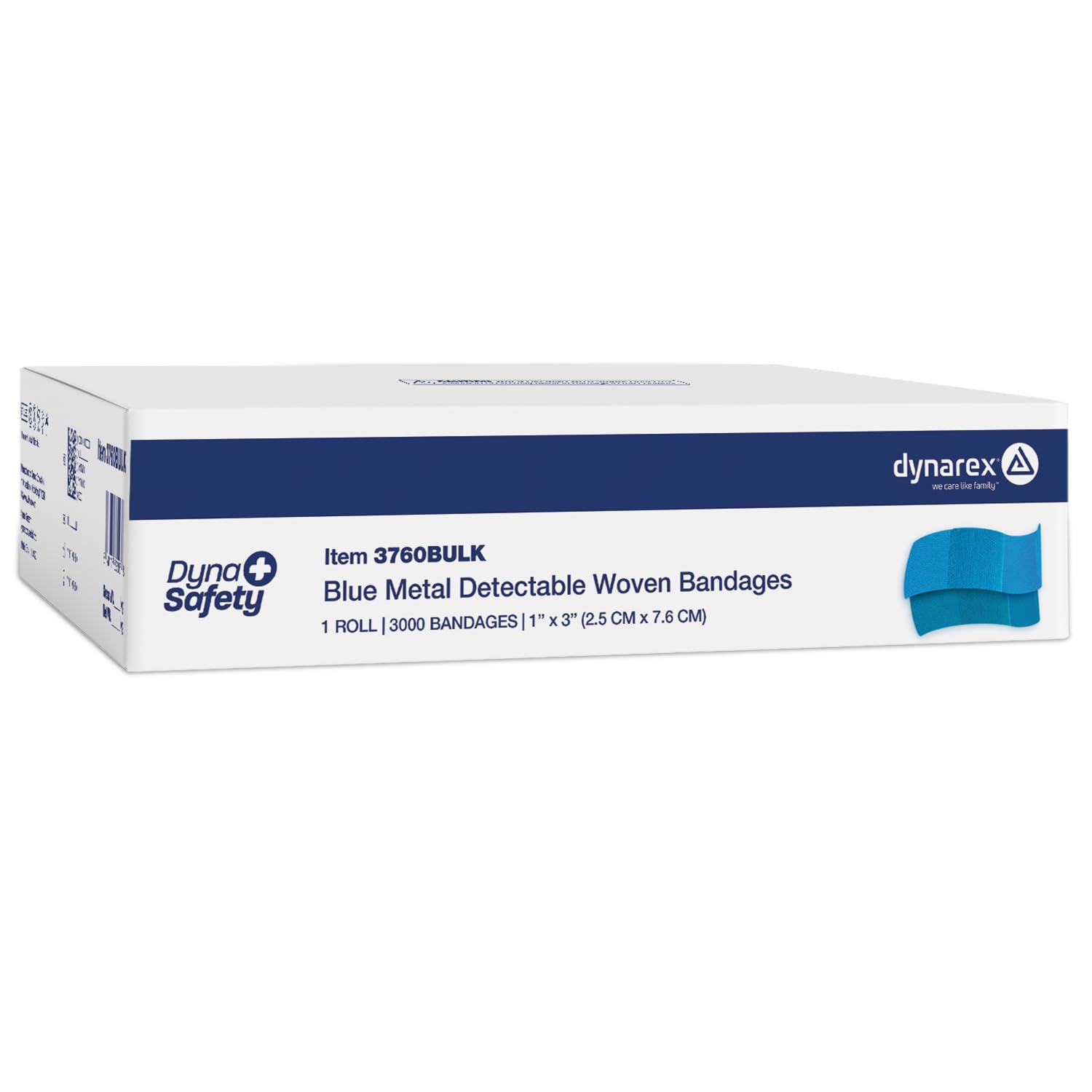Dynarex Blue Metal Detectable Bandages 1 x 3 Blue Adhesive Bandages with Internal Foil Strip - Ideal for