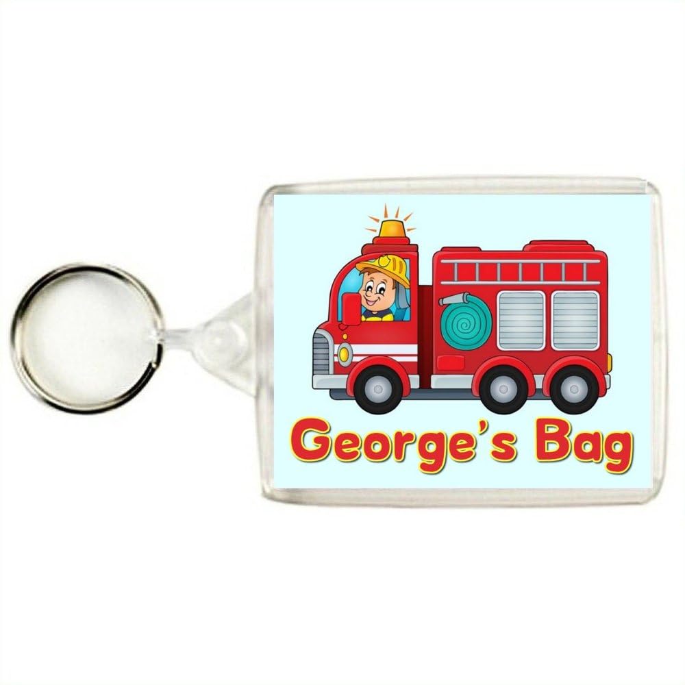 Key Expressions Red Personalised Fire Engine Keyring/Bag Tag - Great For Tagging School Bags, Backpacks, Coats, Luggage Etc