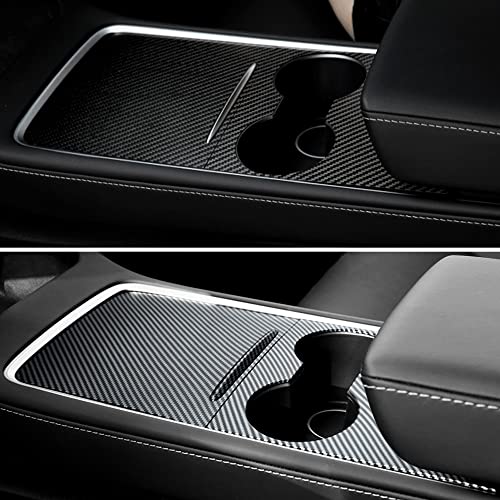 Hansshow Tesla Model 3 & Model Y Center Console Wrap 2Pcs Real Carbon Fiber Console Cover For Model Y/3-2021-2022 Tesla Center Console Protection Decoration Wrap Kit (M3/Y-Matte Center Console Wrap) #TOP6