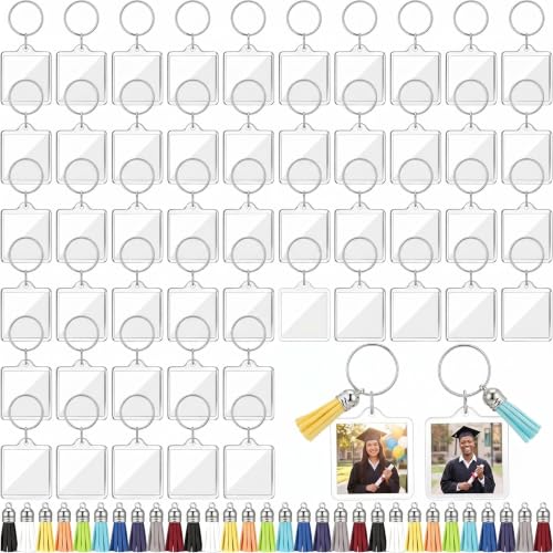 Image of Yaomiao Acrylic Photo Keychain with Tassel Clear Blank Custom Keychain Frame Holder Insert Picture Keyring Making Kit