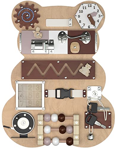 Image of KIDDERY TOYS Busy Board for Toddlers - Activity Board Bear Shaped Montessori Toys for Kids - Sensory Stimulating Car & Airplane Travel Toys for Toddlers, Quiet Learning Activities for Autism