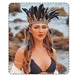 GORTIN Indian Headdress Boho Feather Headband Native American Costume Hippie Headpiece Hair Accessories for Women