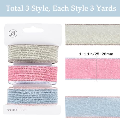 CRASPIRE 3 Rolls Wired Edge Ribbon 1inch Pink Blue Green Mesh Burlap Peep Ribbons Fabric Wedding for Christmas Valentine's Day Easter Holiday Box Wrapping Wreath Bowknot Home Decor DIY Craft - Image 2