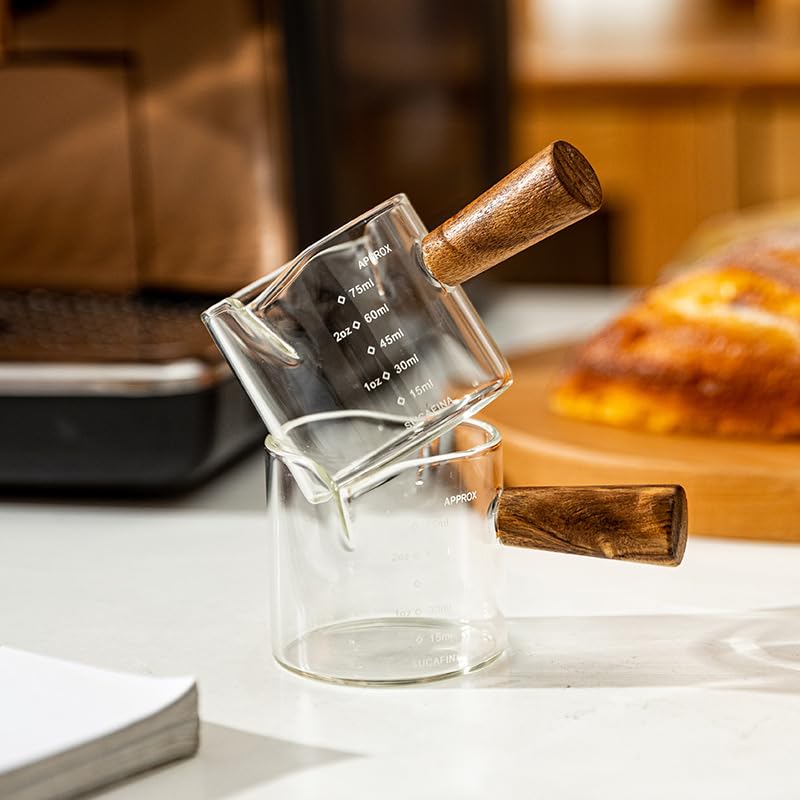 Image of 100ml Espresso Cup, Espresso Measuring Cup with Wooden Handle, Precise Espresso Shot Cups for Home Baristas, Professional Coffee Measuring, Cooking and Cocktail Making