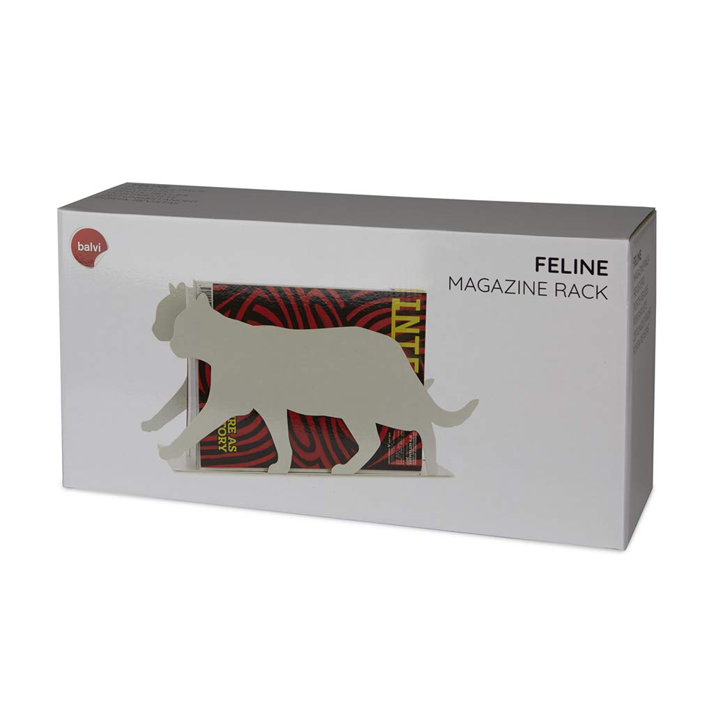 Balvi Porte-revues Feline Couleur blanc Pratique et décoratif en forme de chat Fer 21,5 cm