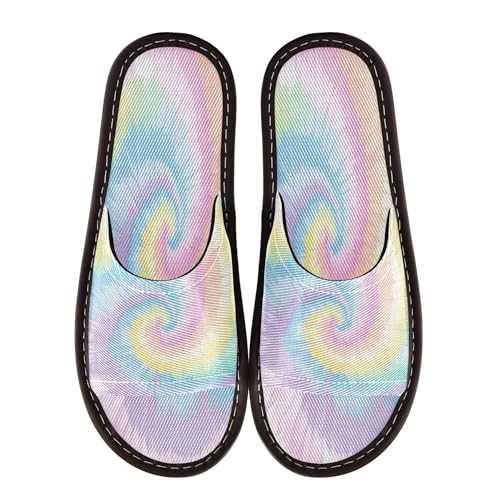 KLL Disposable Slippers Indoor Outdoor Portable Soft Slip on Home Shoes for Pool, Hotel, Travel 6.5-7 Aliceblue Tie-dye Background Rainbow Colors