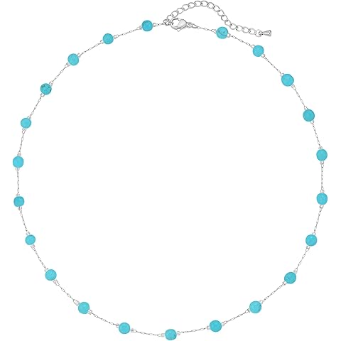 Western Jewelry Turquoise Necklaces for Women 18K Gold Plated/Siver Beaded Choker B...