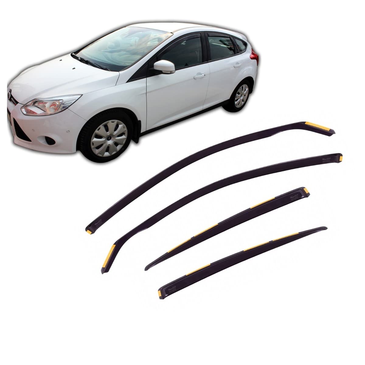 J&J AUTOMOTIVE Windabweiser passend für Ford Focus 3 4/5-Türer 2011-2018 4tlg, Heko Regenabweiser Vorne Hinten Getönt Dunkel Passform