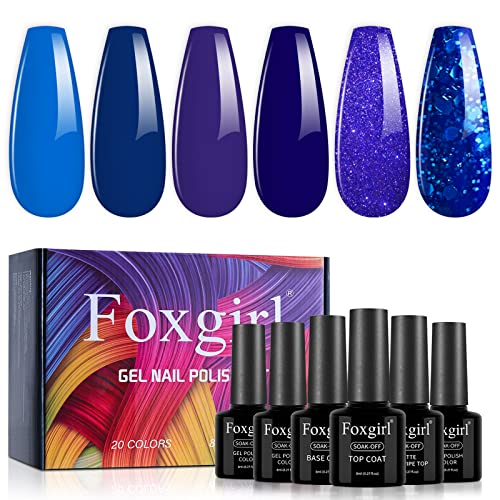 Foxgirl Gel Nail Polish Set - 6 Colors Classic Klenin Blue Collection Gel nail polish kit Soak Off LED Nail Art Manicure Kit DIY at Home Gifts for Women