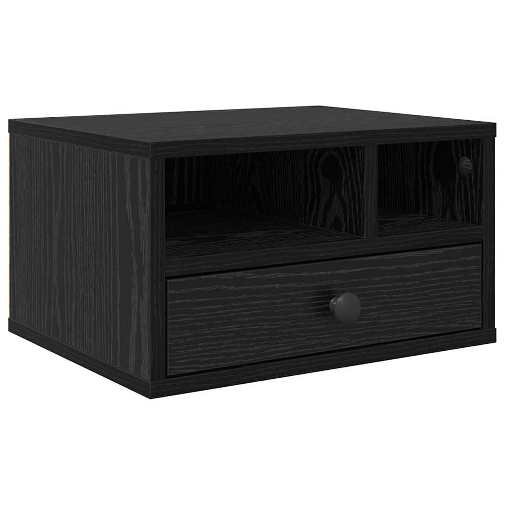 Druckerständer Holzwerkstoff Schwarz Eichen-Optik 40x32x24 cm | Herausziehbare Schublade mit Rollen, viel Stauraum, modernes Design, pflegeleicht mit feuchtem Tuch