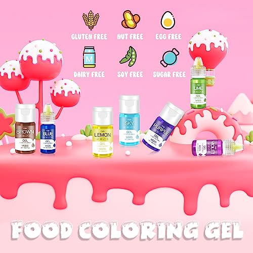 Image of Gel Food Coloring - 10 Vivid Colors Gel Food Coloring Set for Baking, Cake Decorating, Cookie, Fondant, Macaron - Tasteless Concentrated Edible Food Color Dye for Icing, Drinks, Crafts - 13g Bottles