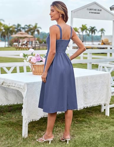 Image of GRACE KARIN Women's Summer Dress 2025 Casual Square Neck Flattering A-Line Button Down Midi Tank Sundress with Pockets